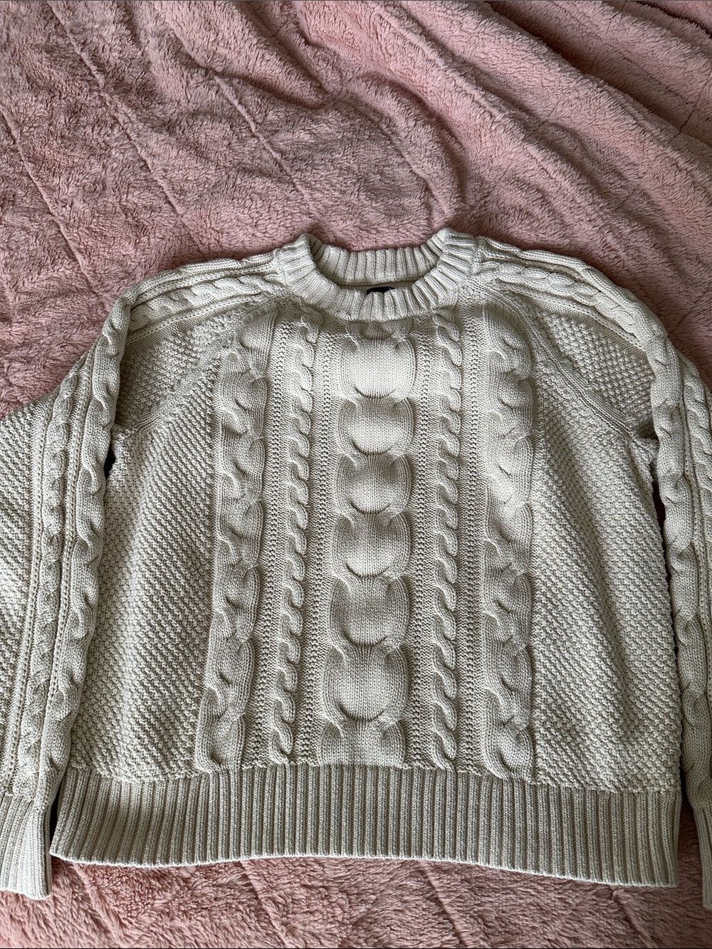 Cream Cable Knit Crewneck Sweater